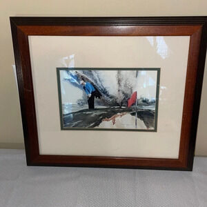 artwork Framed golf wood frame wall home decor office D R Cooper “Chip Shot”